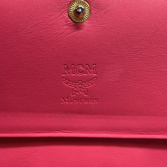 MCM Beige Visetos Wallet with Pink Trim and Navy Stripe - Picture 2 of 6